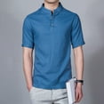 thumbnail image 3 of Besolor Summer Shirts for Men Stand Collar Buttton Short Sleeve Tops Casual Solid Color Plus Size Blouse Tees, 3 of 3
