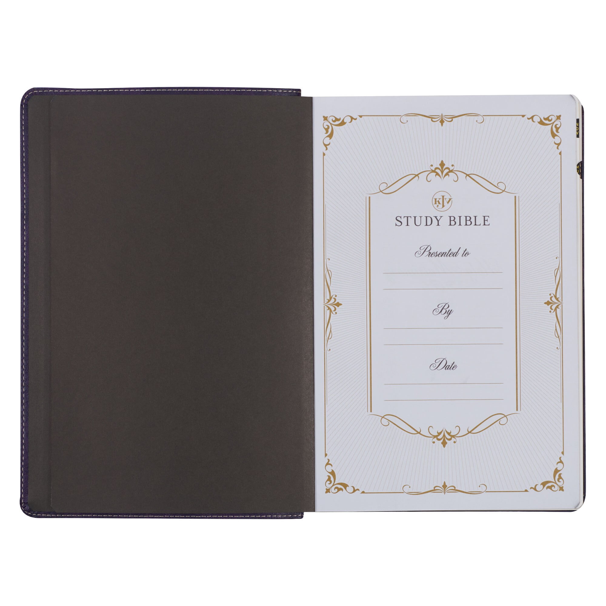 KJV Study Bible, Large Print King James Version Holy Bible, Thumb Tabs, Ribbons, Faux Leather Purple Two-Tone Debossed (Hardcover)