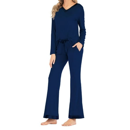 

BLVB Womens 2 Piece Lounge Outfits Pajama Sets Casual V Neck Long Sleeve Tops and Pants Sets Sleepwear Pjs