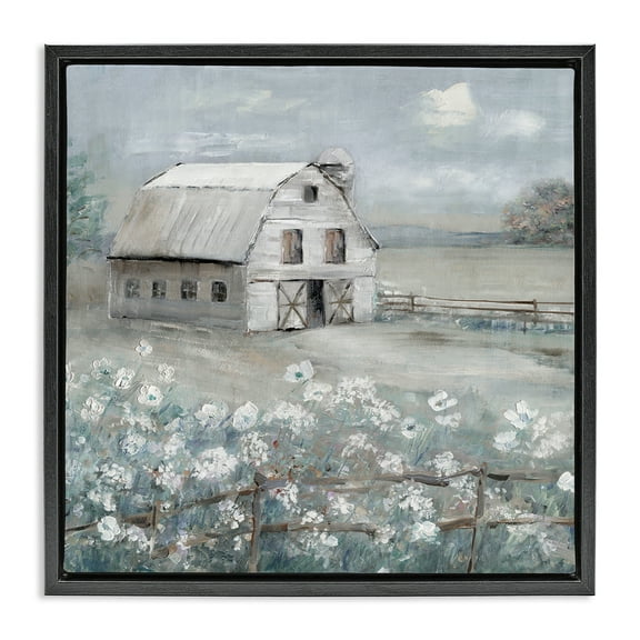 Stupell Industries Traditional Barn & Meadow Landscape & Nature Painting Black Floater Framed Canvas Art Print Wall Art, 18 x 18