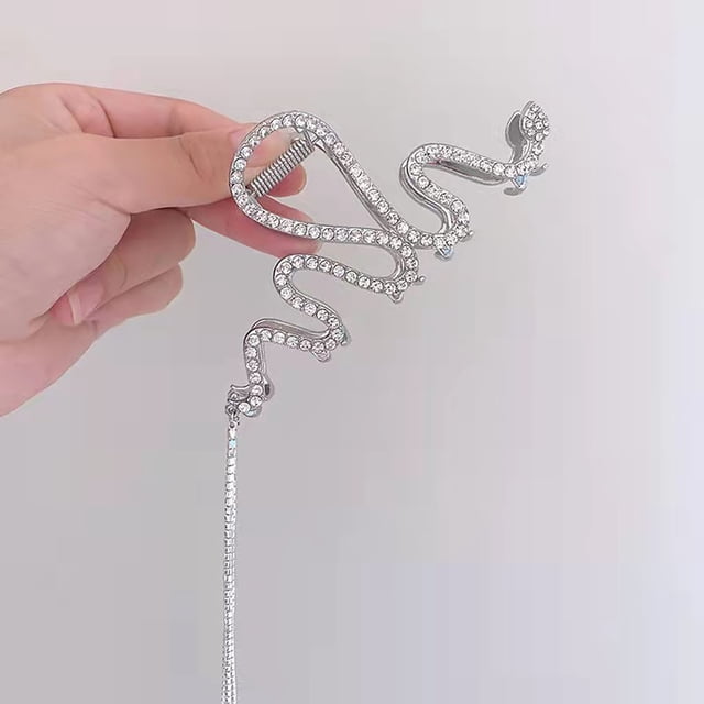 LSLJS Metal Hair Claw Clips with Glitter Tassel Vintage Rhinestone Hair Claw Clips Gold Claw Clips for Thick Hair Accessories for Women, Snake Shape Hair Claw Clips