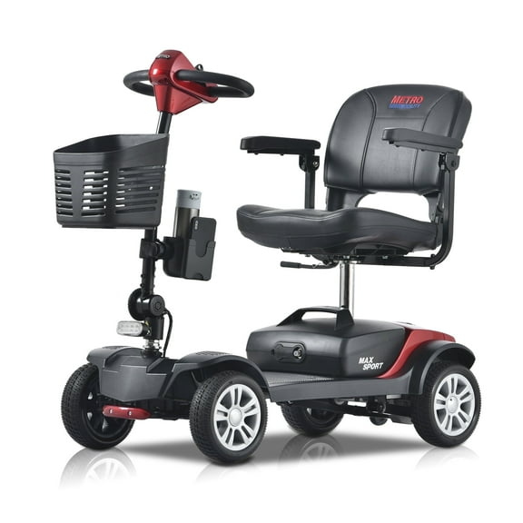 Metro Secure Foldable 4-Wheel Mobility Scooter with Charger & Basket, Red, 350 lb Limit