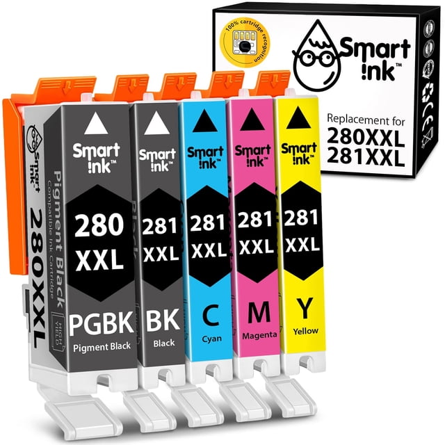 Smart Ink Compatible Canon 280/281 XXL High-Yield Ink Cartridge Replacement (5-Pack) PGI-280XXL + CLI-281XXL BK/C/M/Y