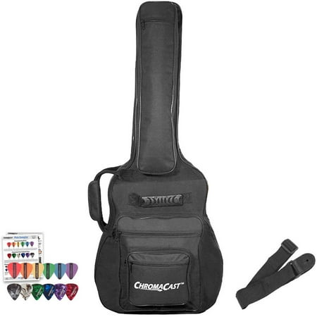 Jumbo Guitar Case - ChromaCast 6-Pocket Acoustic Mini Jumbo Guitar Padded Gig Bag with Accessories