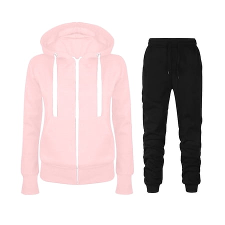 VANLOFE Women s Pink Hoodies Pants Suit Fashion Women Casual Hooded Suit Slim Zipper Long Sleeve Solid Color Coat XL(S-2XL)