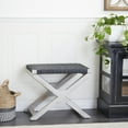 thumbnail image 3 of DecMode Farmhouse Pine Weave Patterned Rectangular Stool with Black Seat and White Distressed Finish, 23"W x 20"H, 3 of 9