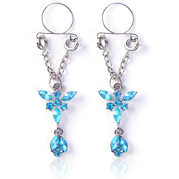 Jumpingount Piercings falsos Adorno corporal Accesorio de moda Pezones Anillos para mujer Azul Azul 20piezas