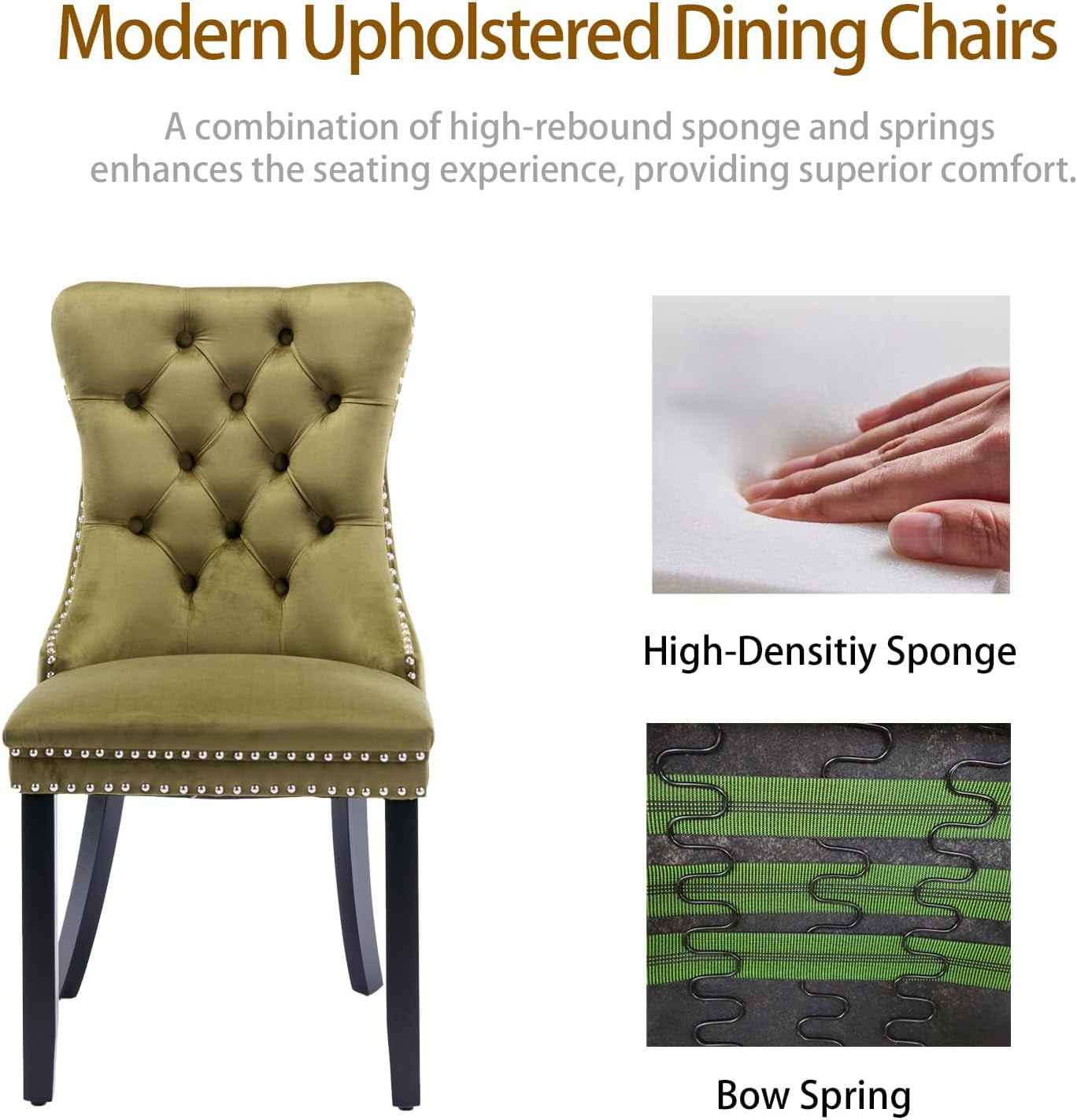 MOONMISS Dining Chairs 2-Pcs Set, High-end Velvet Upholstered Accent Chairs Button Tufted Dining Chairs with Back Ring Pull and Nailhead Trim,Olive