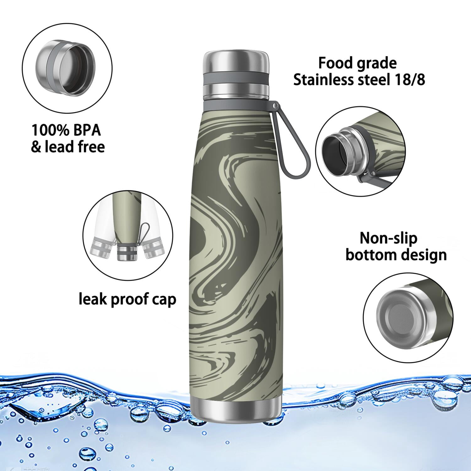 29oz Insulated Water Bottle with Tea Infuser, Stainless Steel Travel Mug, Liquid & Marble Print