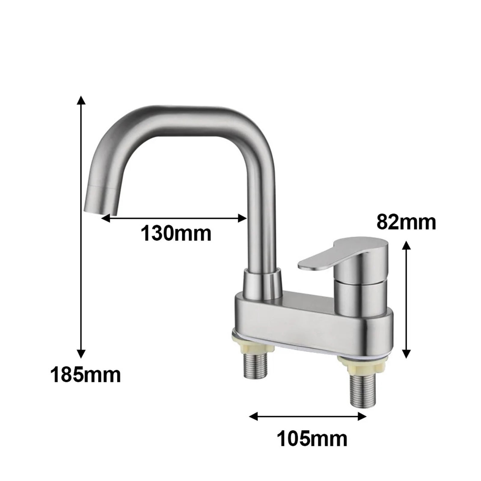 Bathroom Basin Faucet 304 Stainless Steel Sink Mixer Tap, Hot Cold Water 2 Holes Deck Mounted Single Handle Faucet