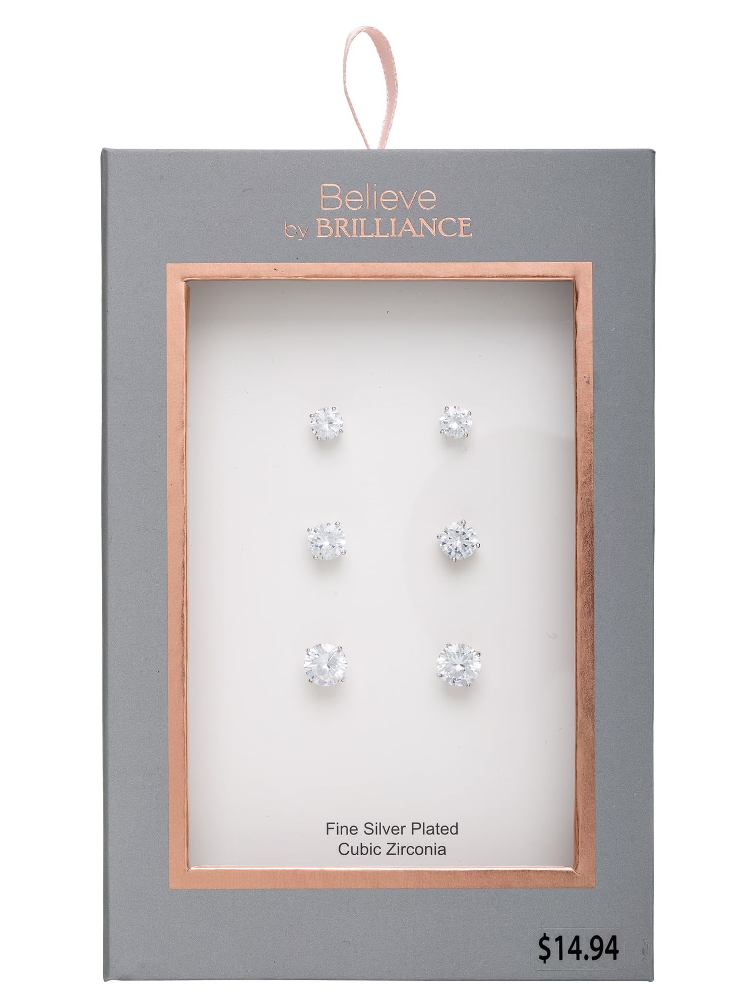 Believe by Brilliance Cubic Zirconia Stud Earrings 3-Pack photo 5