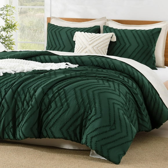Juego de edredón Litanika Queen Size, color verde esmeralda oscuro, 3 piezas