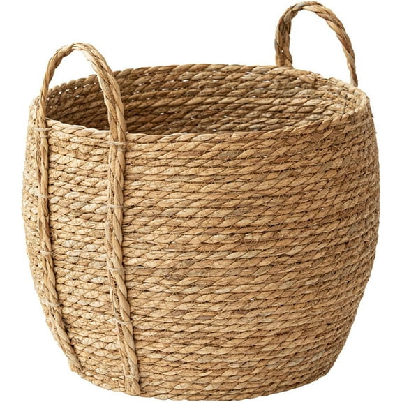 Wicker Planter Basket, Rattan Grass Woven Flower Basket, Decorative Round Wicker Woven Rope Storage Blanket Basket with Woven Handles,Planter Pot for Living Room(xw)