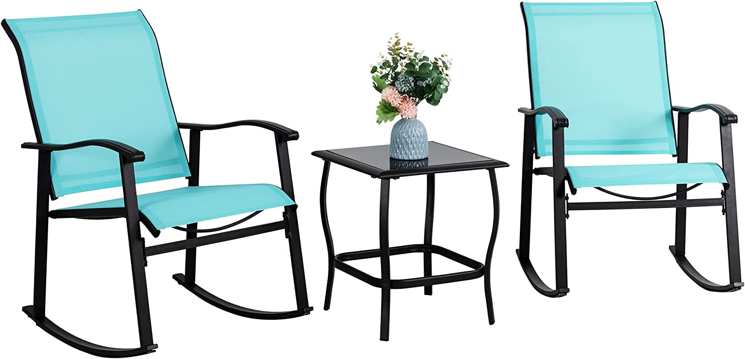 Sobaniilo 3 Piece Outdoor Rocking Bistro Set, Textilene Fabric Rocking