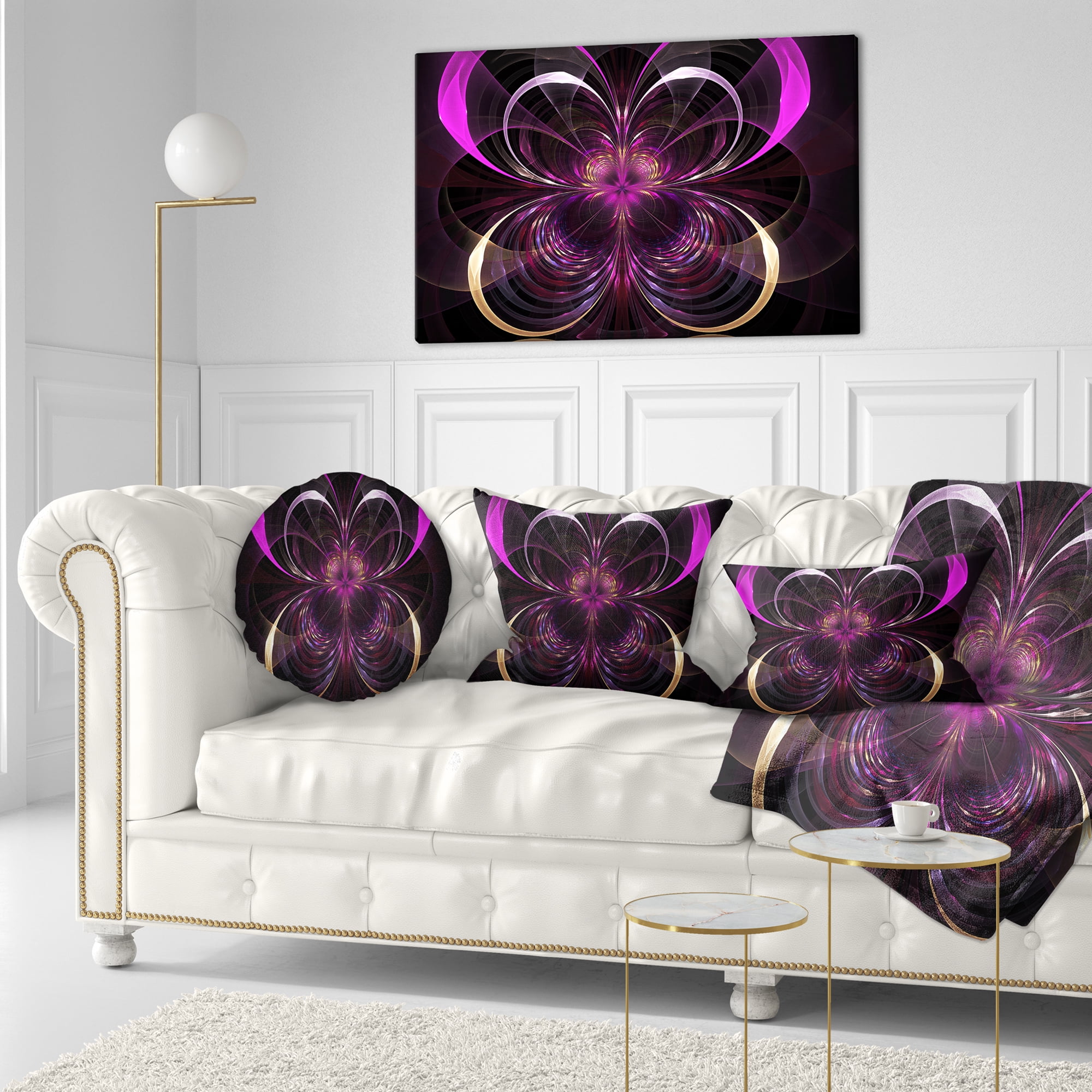 Designart Fractal Purple Flower in Dark - Floral Throw Pillow - 12x20