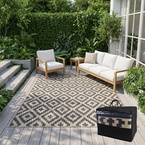 BN-LINK 5' x 8' Waterproof Outdoor Rug, Reversible Plastic Straw Large Area Rug, Easy-Cleaning Modern Floor Mat for Outdoors, RV, Patio, Backyard, Deck, Picnic, Beach