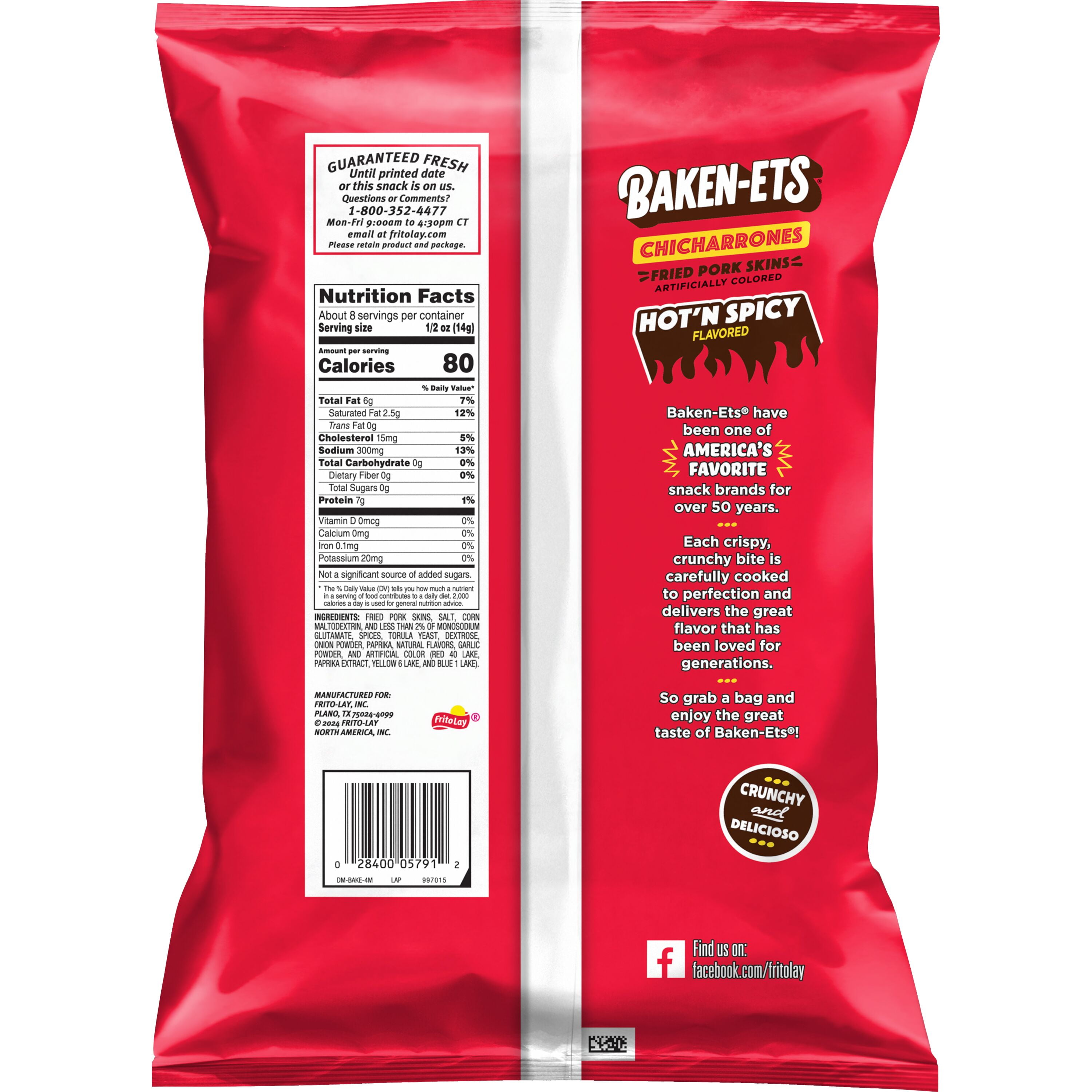 Baken-Ets Chicharrones Fried Pork Skins, , Hot 'N Spicy, 4 oz Bag