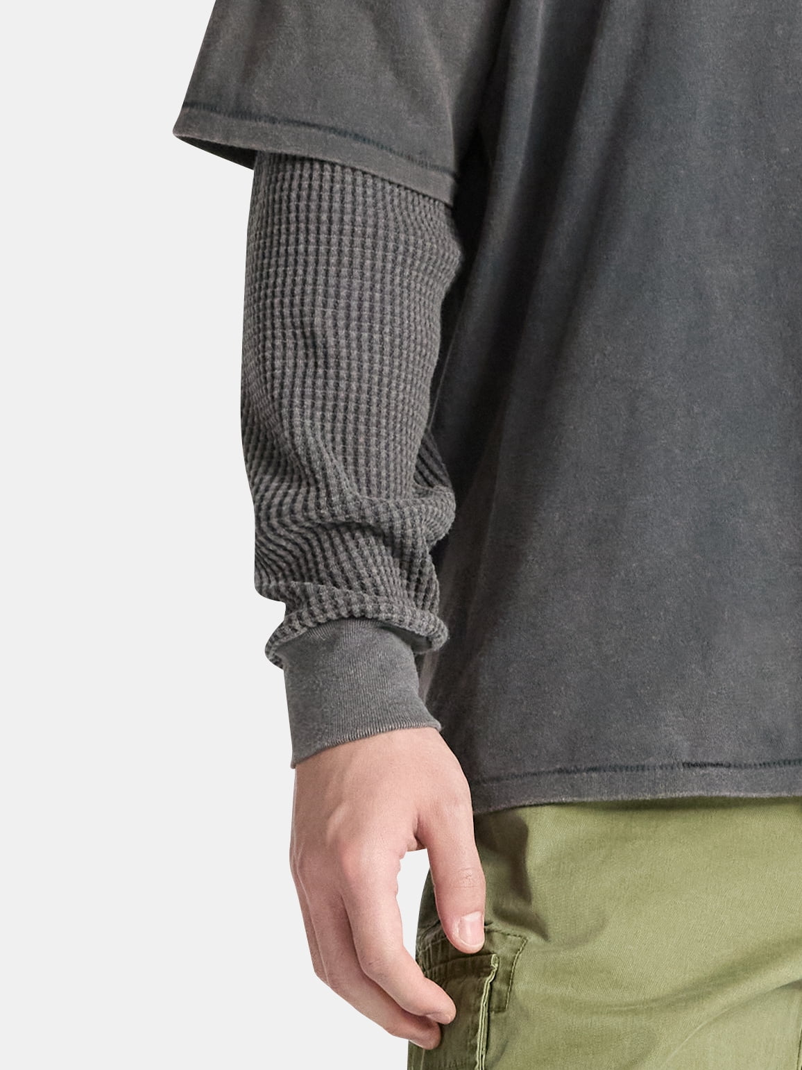 No Boundaries Cotton Washed Tee with Layered Long Sleeves, Men's & Big Men's