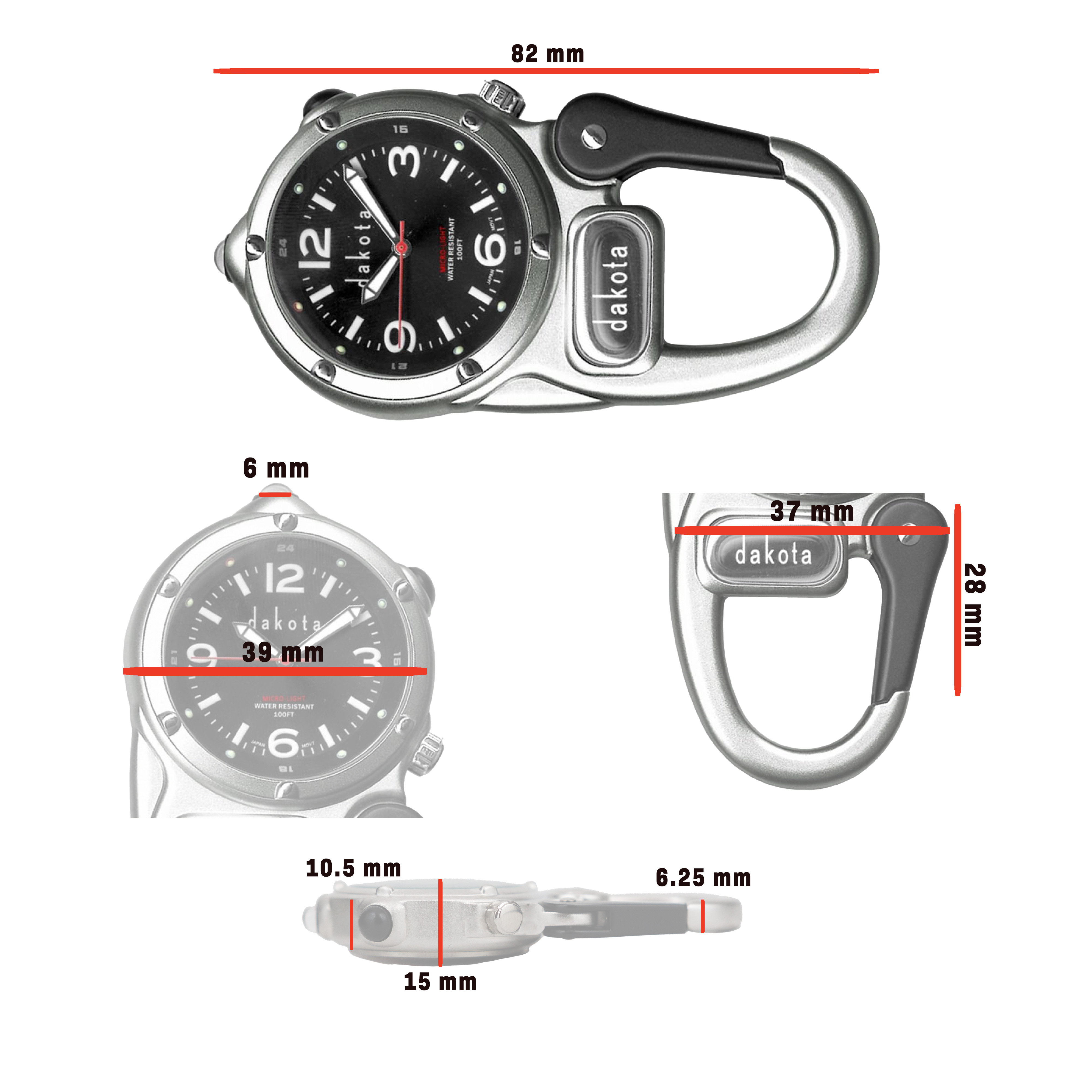 Dakota Mini Clip Microlight, Quality Pocket and Fob Watch, Durability Outdoor Gifts for Men, Use for Hunting, and More, LED Flashlight, Clip on Watch