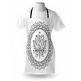 thumbnail image 4 of Ethnic Apron, Lotus Flower Eastern Ornaments Cultural Mandala Monochrome Pattern, Unisex Kitchen Bib with Adjustable Neck for Cooking Gardening, Adult Size, Charcoal Grey and White, by Ambesonne, 4 of 4