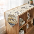 thumbnail image 4 of Blue Beige Nautical Table Runner Linen Burlap Table Runner 90 Inches Long Vintage Sailboat Anchor Coastal Retro Dresser Scarves for Kitchen Island Coffee Dining Room Party Holiday Decor 13"x90", 4 of 8