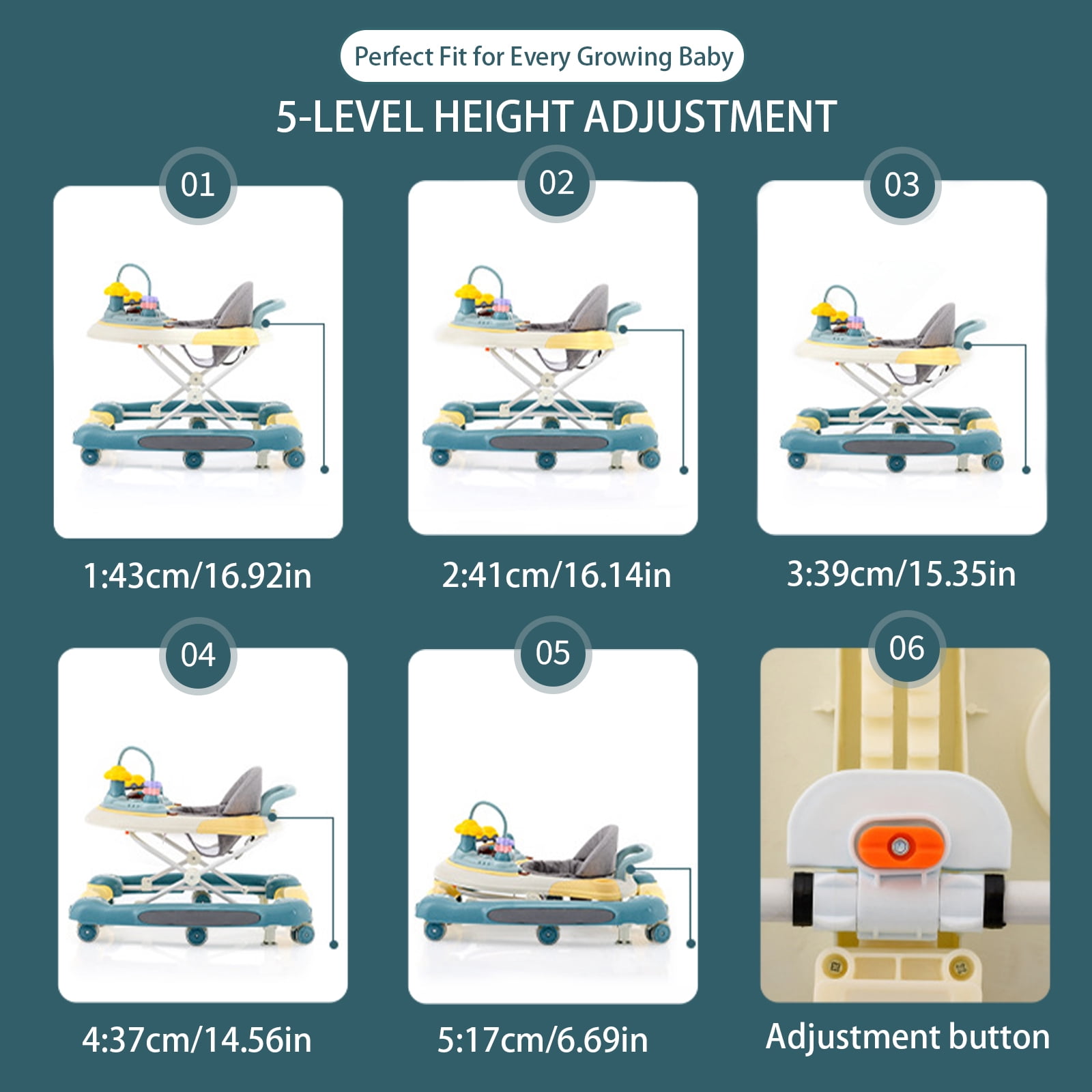 OUYI Foldable Baby Walker for Newborn & Toddler Safe - Sunshade, Foldable for Portability, Green