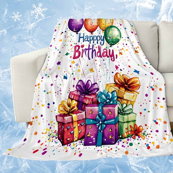 Happy Birthday Cooling Blanket, Lightweight Breathable Summer Throw Blanket with Double Sided Cold Effect, Colorful Balloon Gifts Patterns Picnic Beach Blankets Bed Sheet for Hot Sleepers 50"x60"