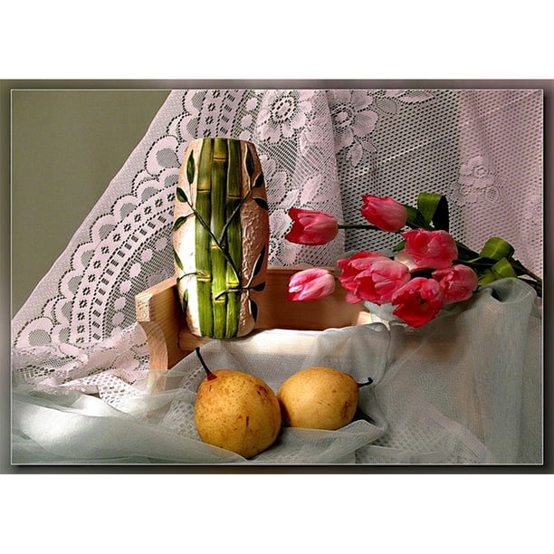 Pintura de diamantes (DB2948) Punto de cruz Mosaico de diamantes de imitación (WLL1424 Peras y flores) 50x70cm Hugtrwg Para estrenar