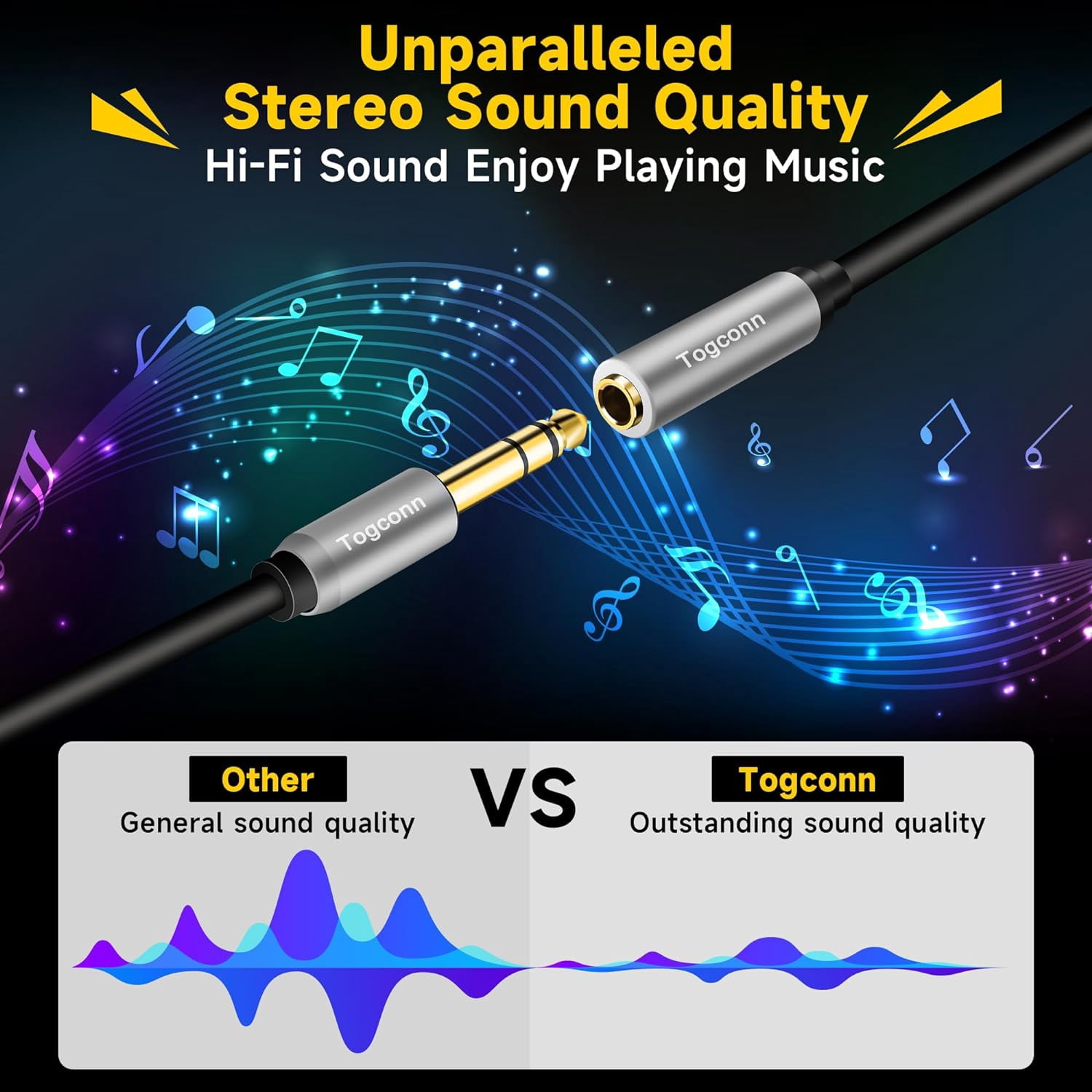JJEAN-1/4 inch Extension Cable 25 Feet, 6.35mm 1/4" TRS Male to Female Stereo Adapter JackQuarter inch Headphone Guitar Extension Cable, Hi-Fi Sound, Gold Plated Connectors, Oxygen-Free Copper OFC
