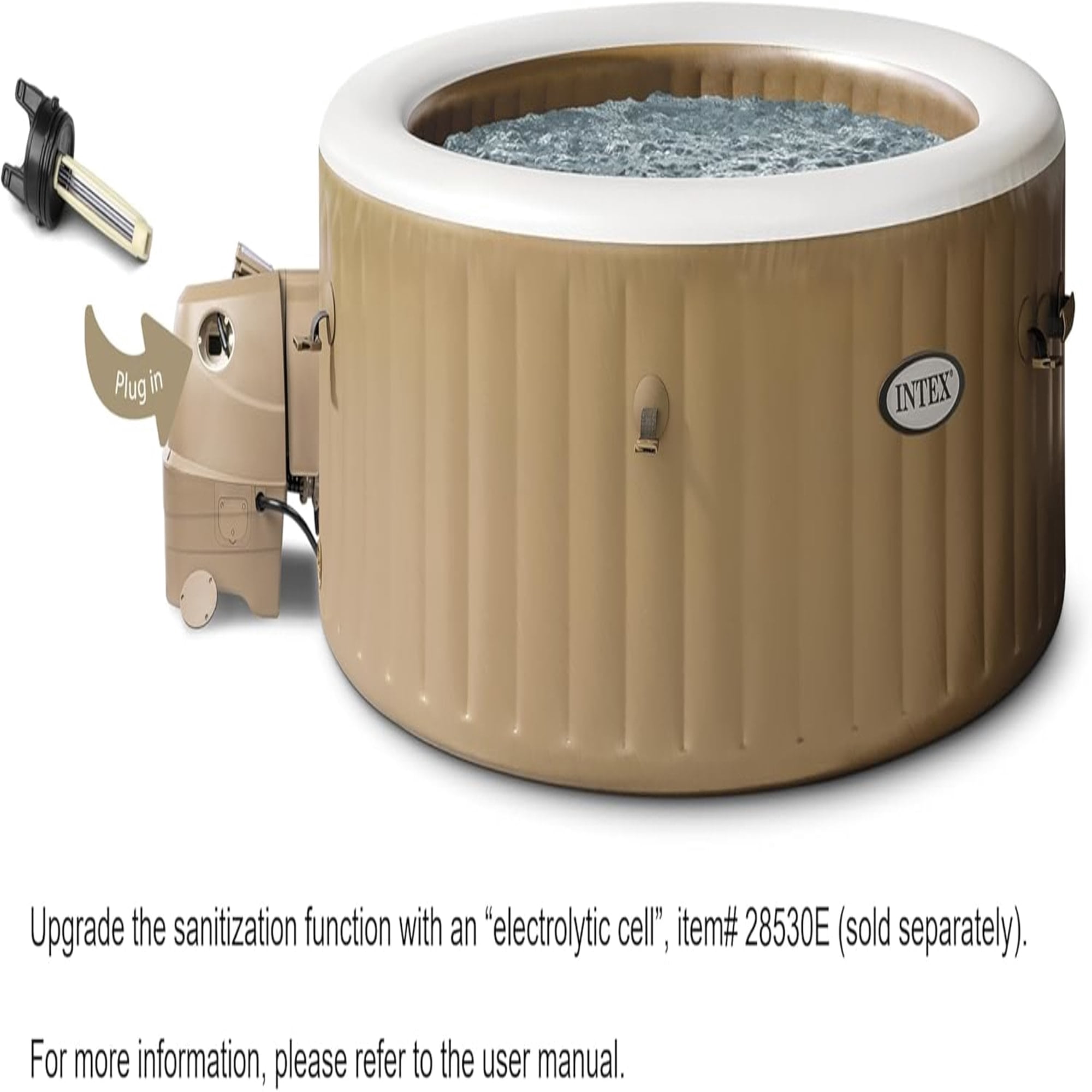 Intex: PureSpa: Sahara Tan Inflatable Hot Tub Set - 4 Person - 77" Round Outdoor Heated Bubble Spa, Jet Massage, Cover, Hard Water Treatment System