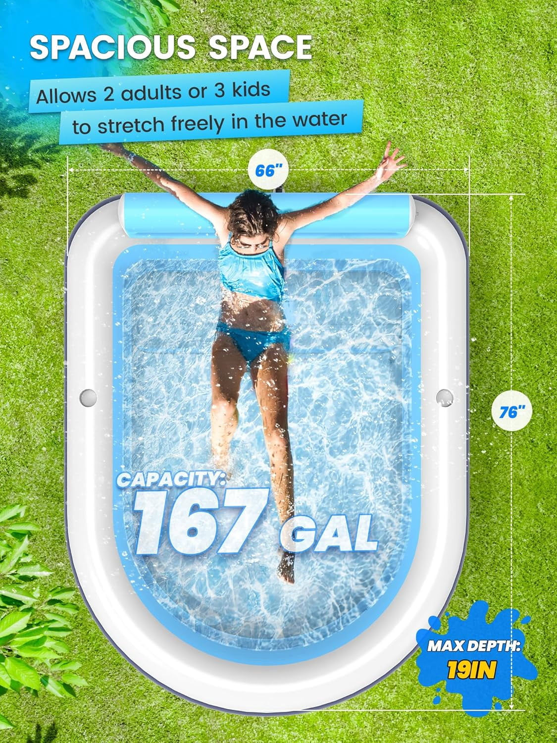 Inflatable Pool for Adults or Kids with Seats/Cup Holders Large Thickened Large Toddlers Cool Swimming Pool Family Summer Blow Up Water Pools for Outdoor, Water Party, Garden SPA Tub