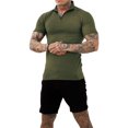 thumbnail image 1 of Camisa musculosa de manga corta para hombre, ajustada, con cremallera de un cuarto, color puro, cuello vuelto, camisa elástica con cremallera OD Verde M, 1 of 6