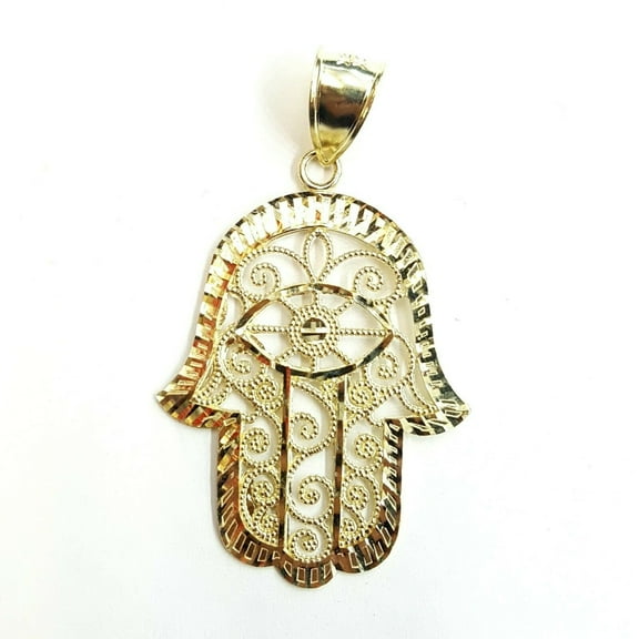 New 10k yellow gold khamsa hamsa hand lucky Jewish filigree pendant jewelry 3.6g