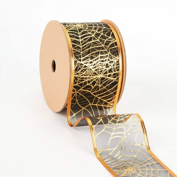 LaRibbons 2 1/2" Wired Ribbon | Whimsey Foil Spider Web | 10 Yard Roll