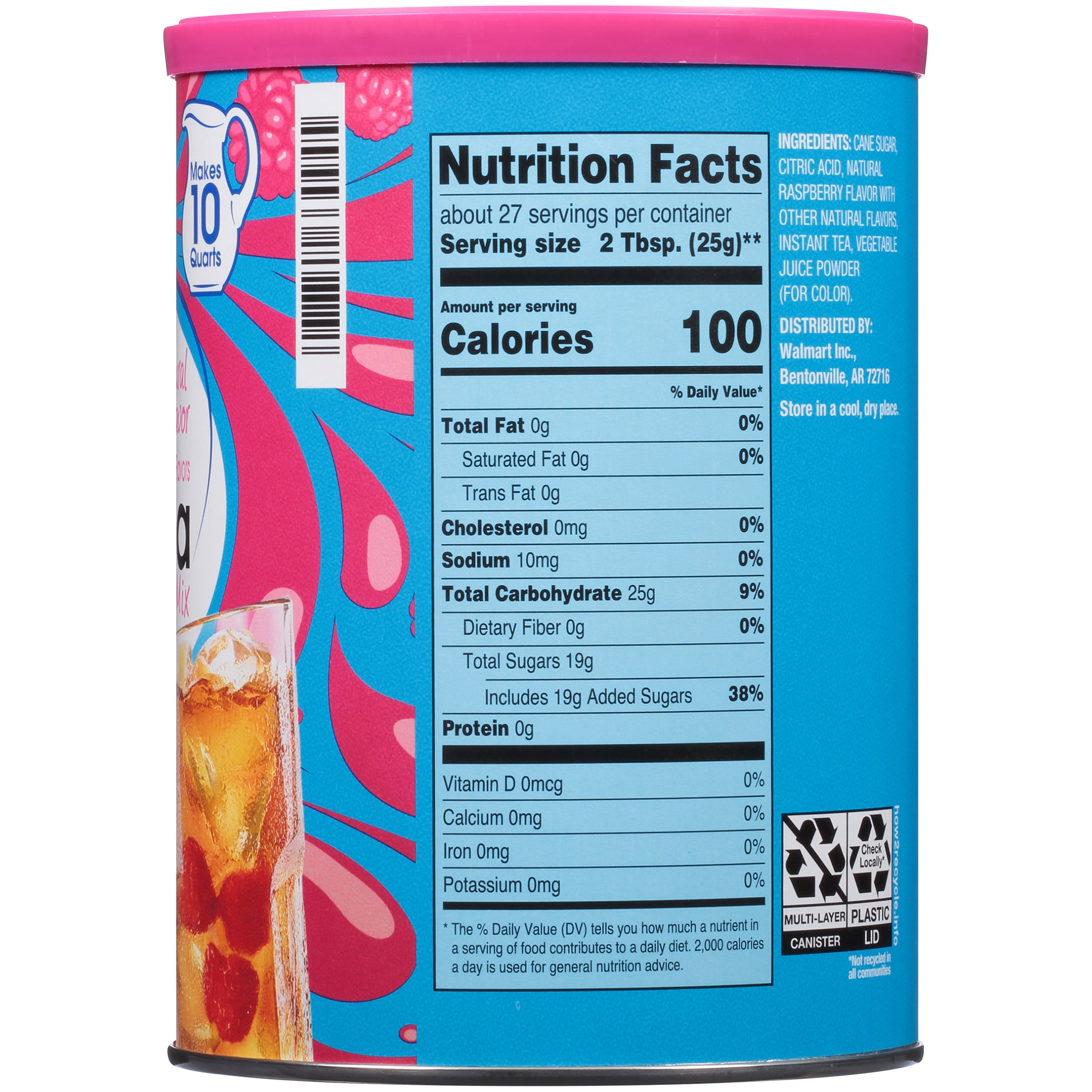 Great Value Natural Raspberry Flavor Iced Tea Drink Mix, 23.6 oz Herbal Tea
