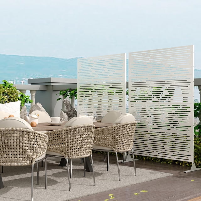 QinaQin 1PC Metal Privacy Screen Outdoor, Freestanding Divider, White Stripe