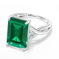 thumbnail image 3 of Gem Stone King 10K White Gold Green Nano Emerald and Lab Grown Diamond Engagement Ring for Women | 6.94 Cttw | Emerald Cut 14X10MM | Gemstone May Birthstone | Size 7, 3 of 5