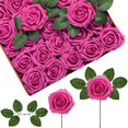 thumbnail image 1 of Flores artificiales InnoGear, espuma de rosas fucsias, 50 unidades, con tallos, 1 of 7