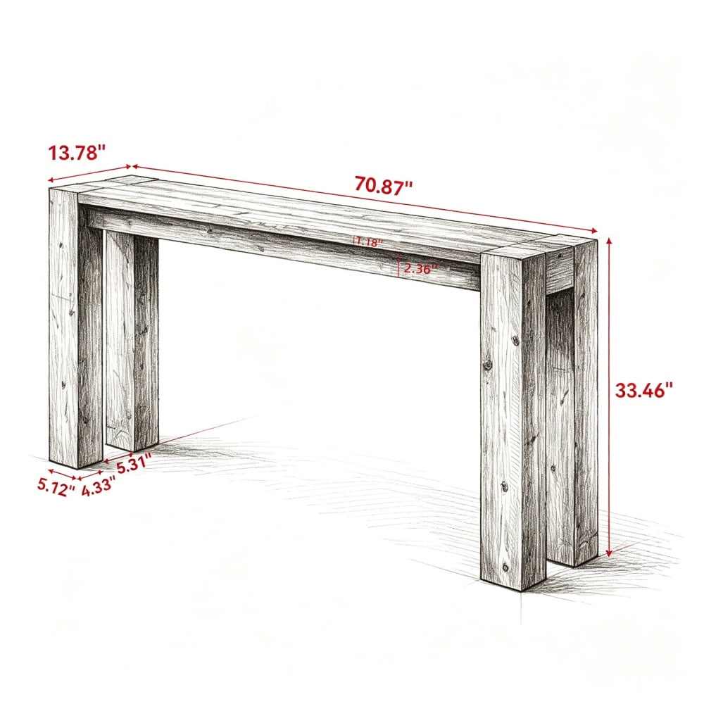 Solid Wood Farmhouse Console Table, Rustic Entryway Sofa Table with Widened Legs, Max 350LBS Weight Capacity for Hallway Behind Couch
