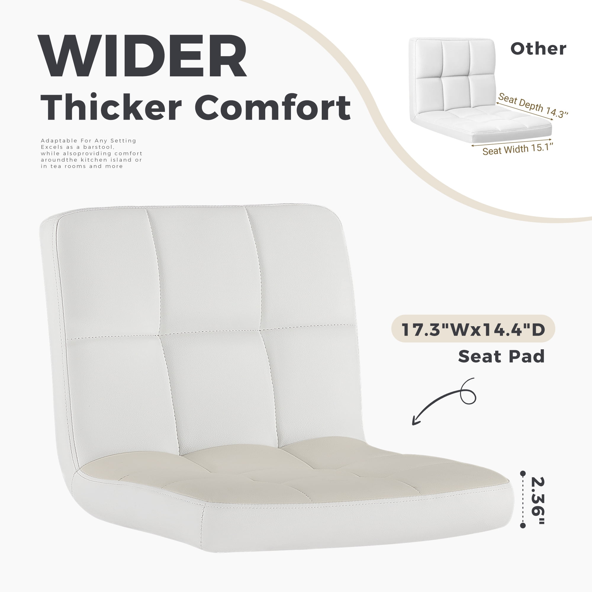 CONCETTA Set of 2 White Swivel Bar Stools, Adjustable PU Leather with Back & Footrest