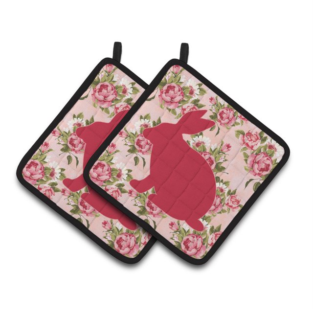 Caroline's Treasures Rabbit Shabby Chic Pink Roses Pair of Pot Holders BB1002-RS-PK-PTHD 7.5HX7.5W Multicolor