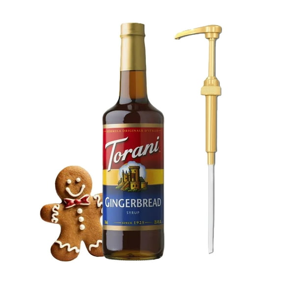 Torani Gingerbread Premium Gourmet Syrup, 25.4 fl oz (750ml) Glass Bottle with Absol Gold Pump