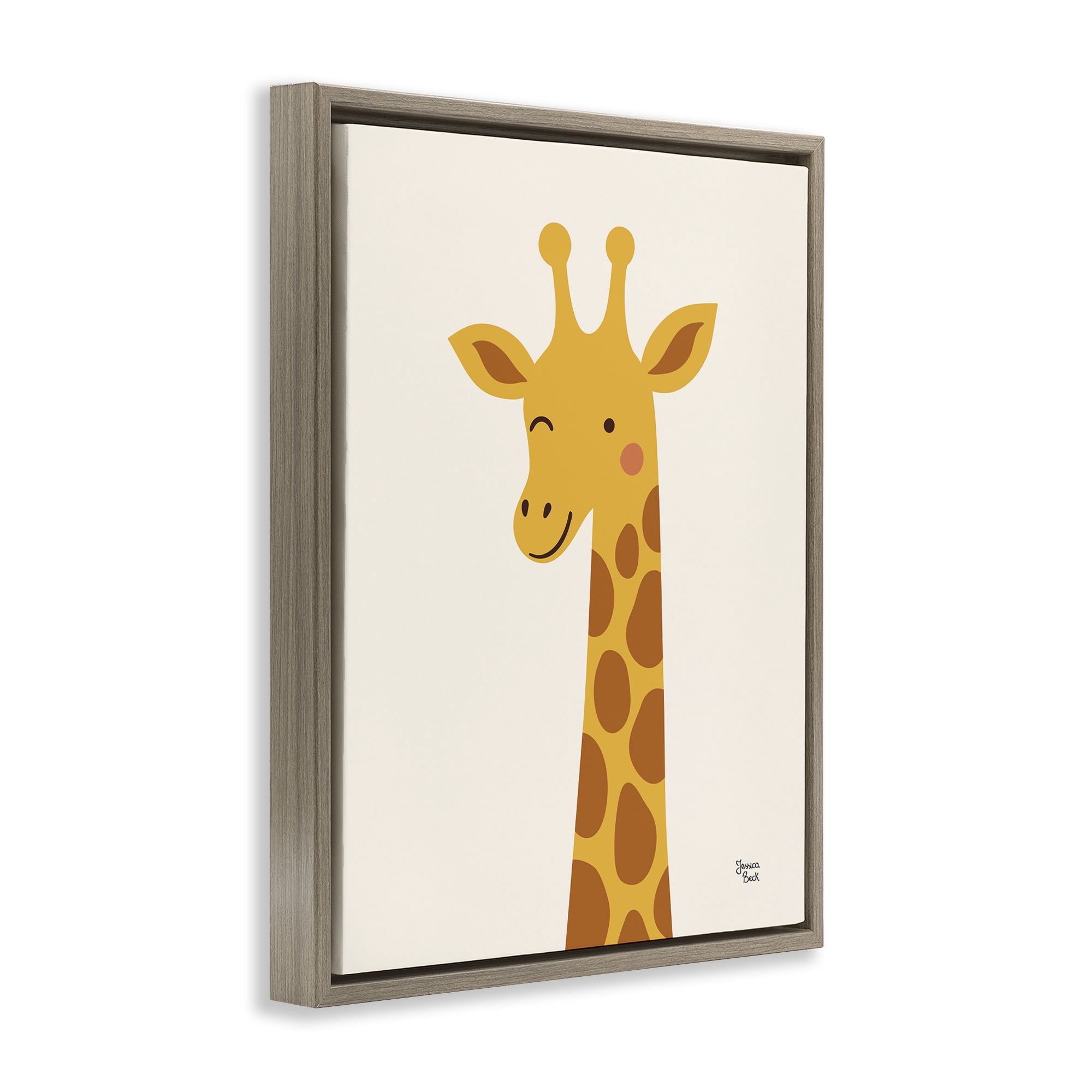 Stupell Industries Winky Giraffe Portrait Brown Framed Floater Canvas Wall Art, design by Jessica Beck
