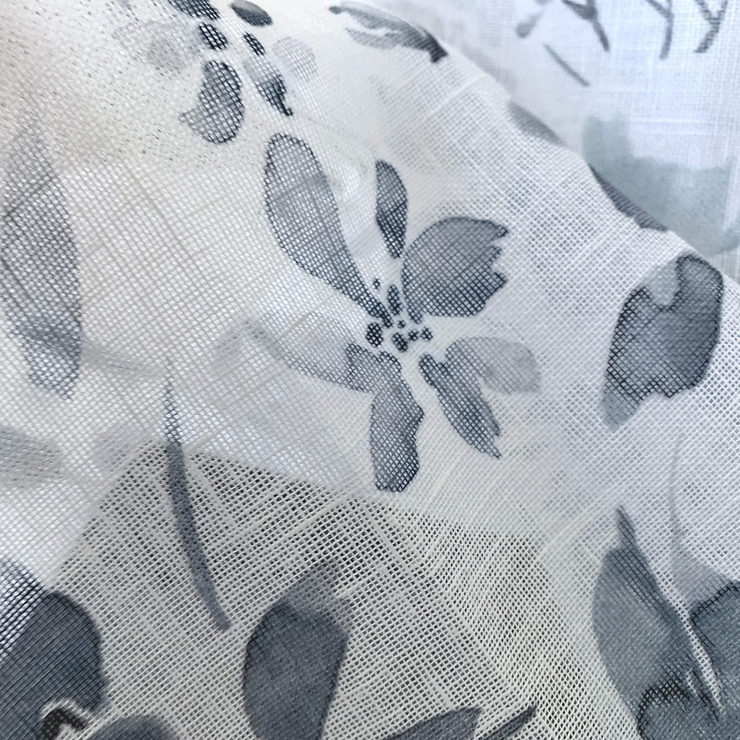 Blue and Grey Floral Small Window Curtains for Bathroom Kitchen Curtains 24 inch Length Print Flower Sheer Cafe Curtain Window Treatment Set for Bathroom,28" W x 24" L 2 Panels Rod Pocket