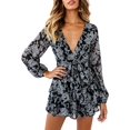 thumbnail image 1 of Femmes Imprimé Floral Manches Longues Bubble Casual Rompers Ourlet à Volants Profonde VNeck, 1 of 5