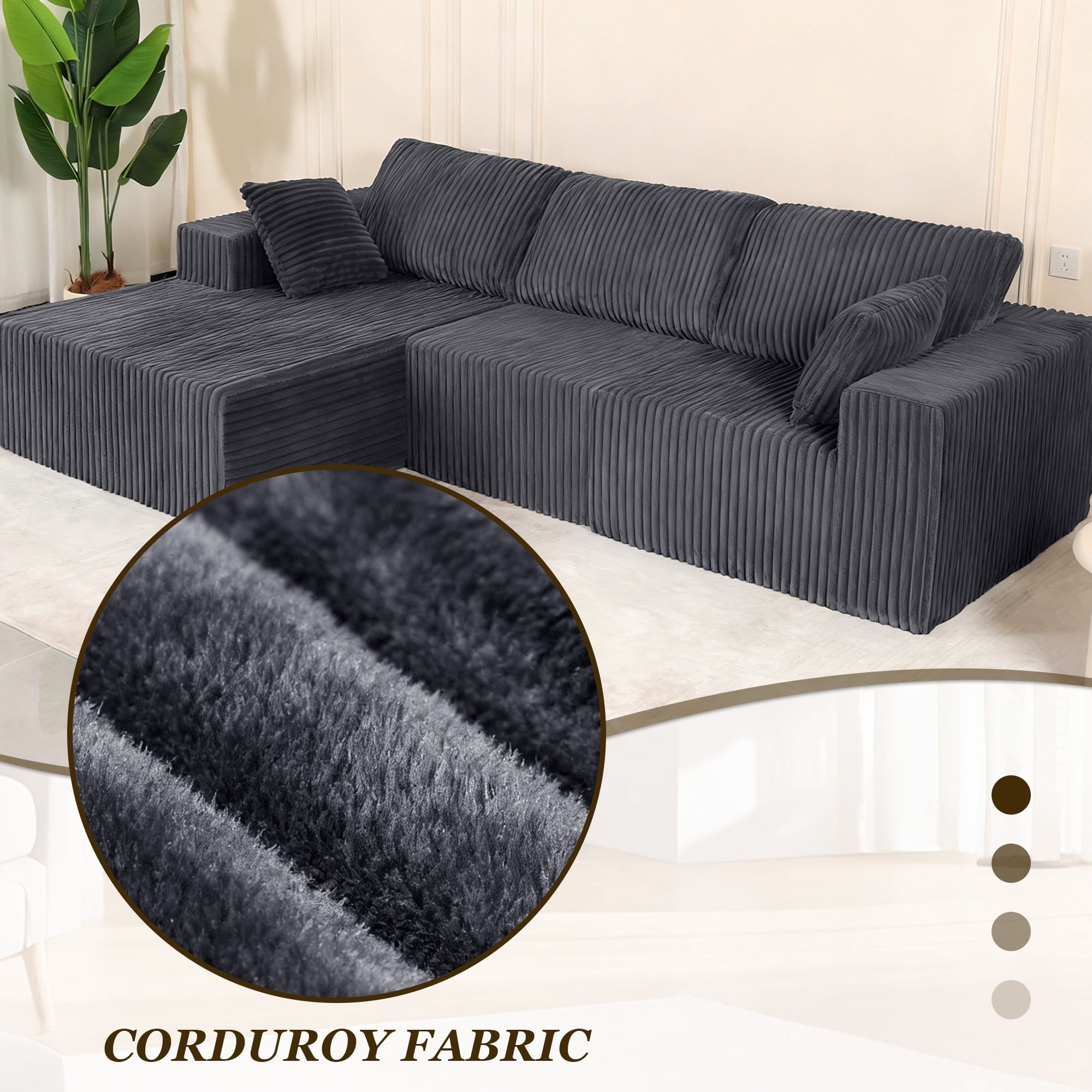 MOONMISS 110" Cloud Sectional Couch with L-Shape Chaise, Modern Modular Sofa with Deep Seat, Upholstered Couches with Back Cushion for Living Room Bedroom, No Assembly Required, Grey