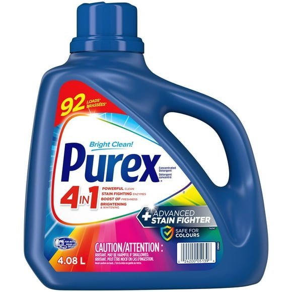 Purex 4 in 1 Concentrated Liquid Laundry Detergent, Advanced Stain Fighter, 4.08 Litres, 92 Loads