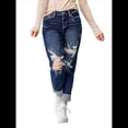 thumbnail image 1 of Pantalones Vaqueros Boyfriend de Tiro Medio Rotos para Mujer, Holgados, Desgastados y Elásticos Azul Oscuro XL, 1 of 8