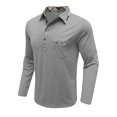 thumbnail image 4 of Men's Spring And Autumn Solid Color T-shirt Lapel 3 Button Open Placket Button Long Sleeved TopM, 4 of 5
