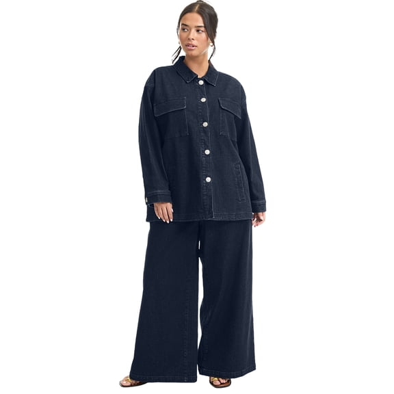 June & Vie Women's Plus Size Denim Utility Jacket